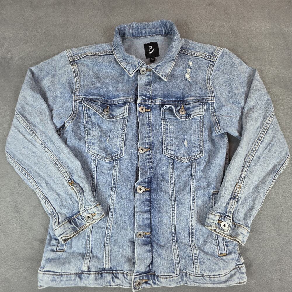 Art Class Denim Jacket Girls XL 14 Light Wash Distressed Trucker Jean Jacket